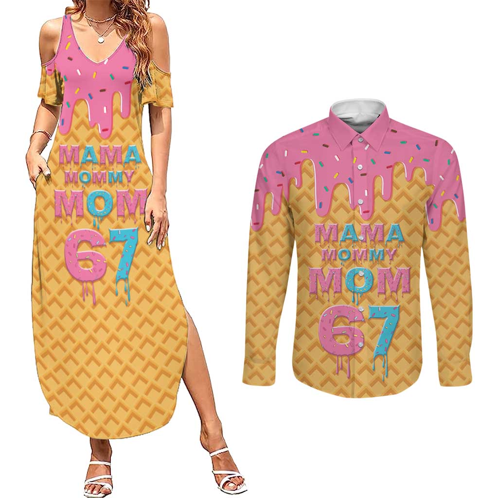 Mama Mommy Mom Six Seven 67 Couples Matching Summer Maxi Dress and Long Sleeve Button Shirt Sweet Dripping Style - Wonder Print Shop