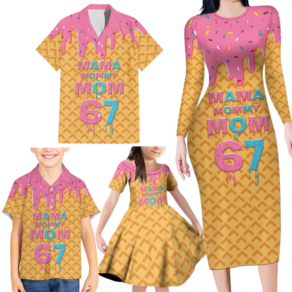 Mama Mommy Mom Six Seven 67 Family Matching Long Sleeve Bodycon Dress and Hawaiian Shirt Sweet Dripping Style