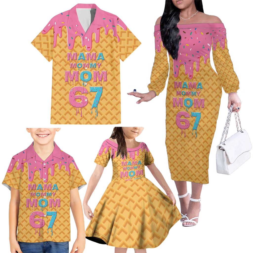 Mama Mommy Mom Six Seven 67 Family Matching Off The Shoulder Long Sleeve Dress and Hawaiian Shirt Sweet Dripping Style