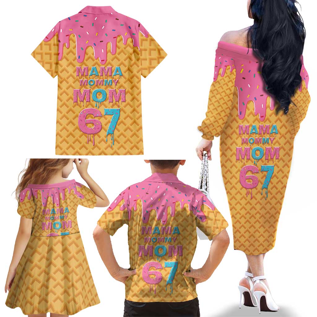 Mama Mommy Mom Six Seven 67 Family Matching Off The Shoulder Long Sleeve Dress and Hawaiian Shirt Sweet Dripping Style