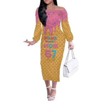 Mama Mommy Mom Six Seven 67 Family Matching Off The Shoulder Long Sleeve Dress and Hawaiian Shirt Sweet Dripping Style