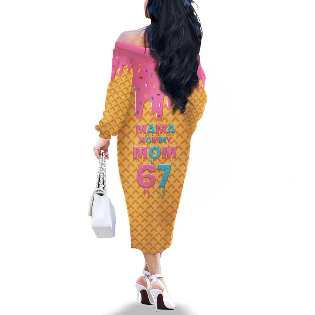 Mama Mommy Mom Six Seven 67 Family Matching Off The Shoulder Long Sleeve Dress and Hawaiian Shirt Sweet Dripping Style