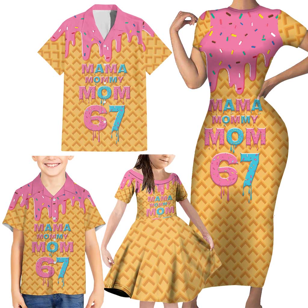 Mama Mommy Mom Six Seven 67 Family Matching Short Sleeve Bodycon Dress and Hawaiian Shirt Sweet Dripping Style