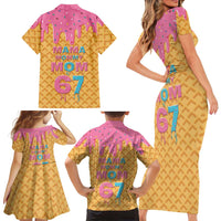 Mama Mommy Mom Six Seven 67 Family Matching Short Sleeve Bodycon Dress and Hawaiian Shirt Sweet Dripping Style