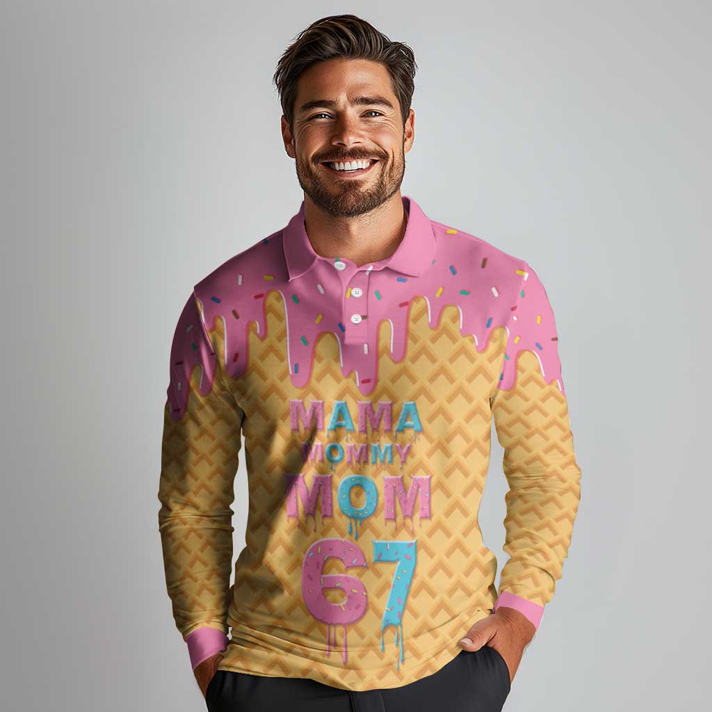 Mama Mommy Mom Six Seven 67 Long Sleeve Polo Shirt Sweet Dripping Style - Wonder Print Shop