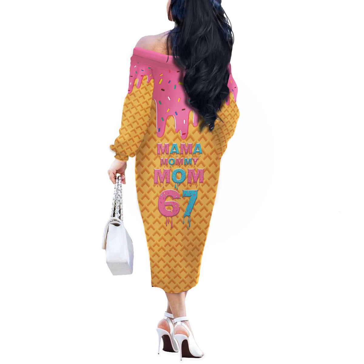 Mama Mommy Mom Six Seven 67 Off The Shoulder Long Sleeve Dress Sweet Dripping Style - Wonder Print Shop