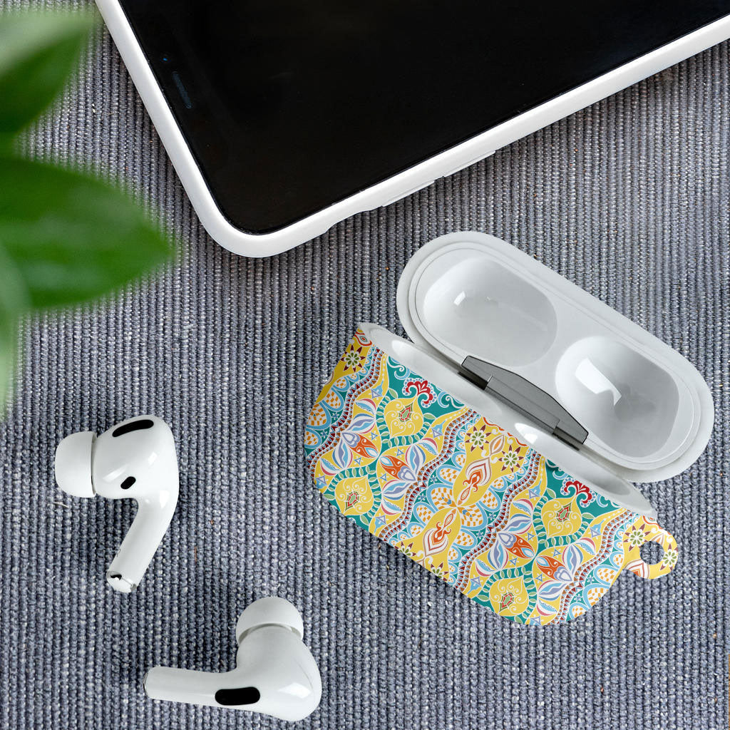 Indian Mandala Pattern AirPods Case Yellow Geometric Floral Mandala