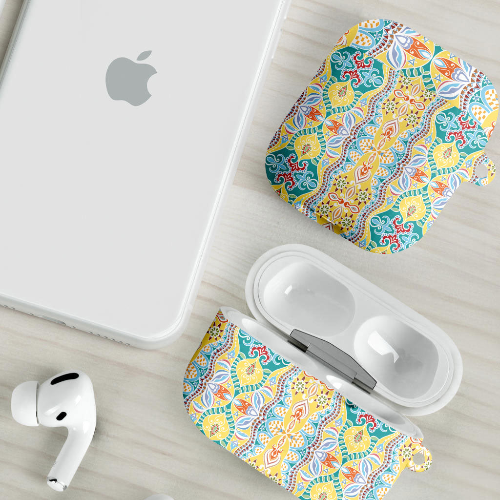 Indian Mandala Pattern AirPods Case Yellow Geometric Floral Mandala