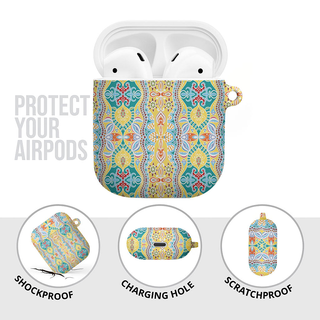 Indian Mandala Pattern AirPods Case Yellow Geometric Floral Mandala