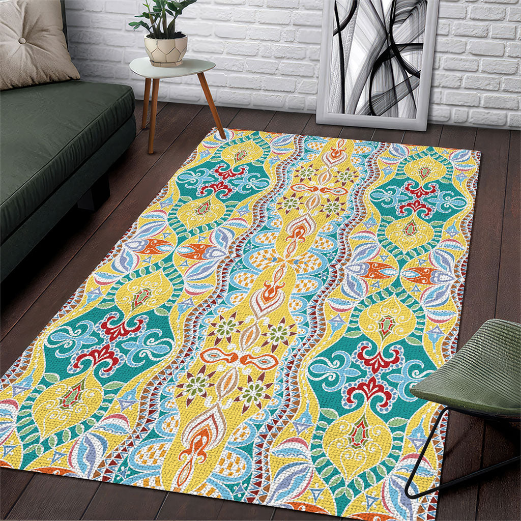 Indian Mandala Pattern Area Rug Yellow Geometric Floral Mandala