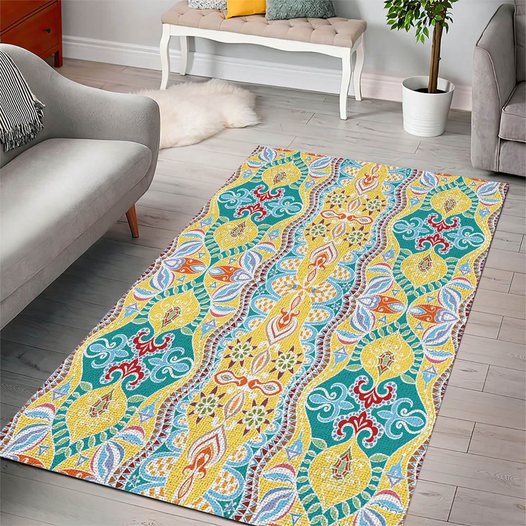 Indian Mandala Pattern Area Rug Yellow Geometric Floral Mandala