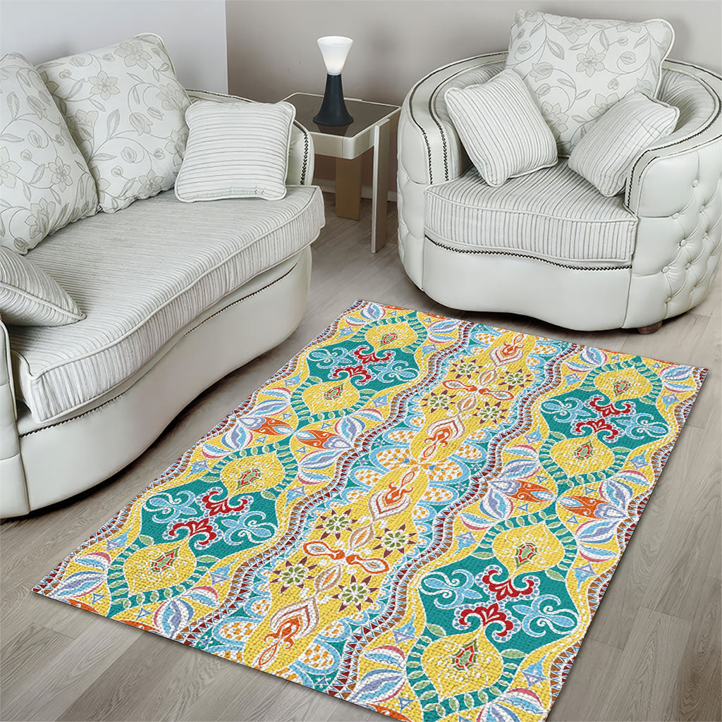 Indian Mandala Pattern Area Rug Yellow Geometric Floral Mandala