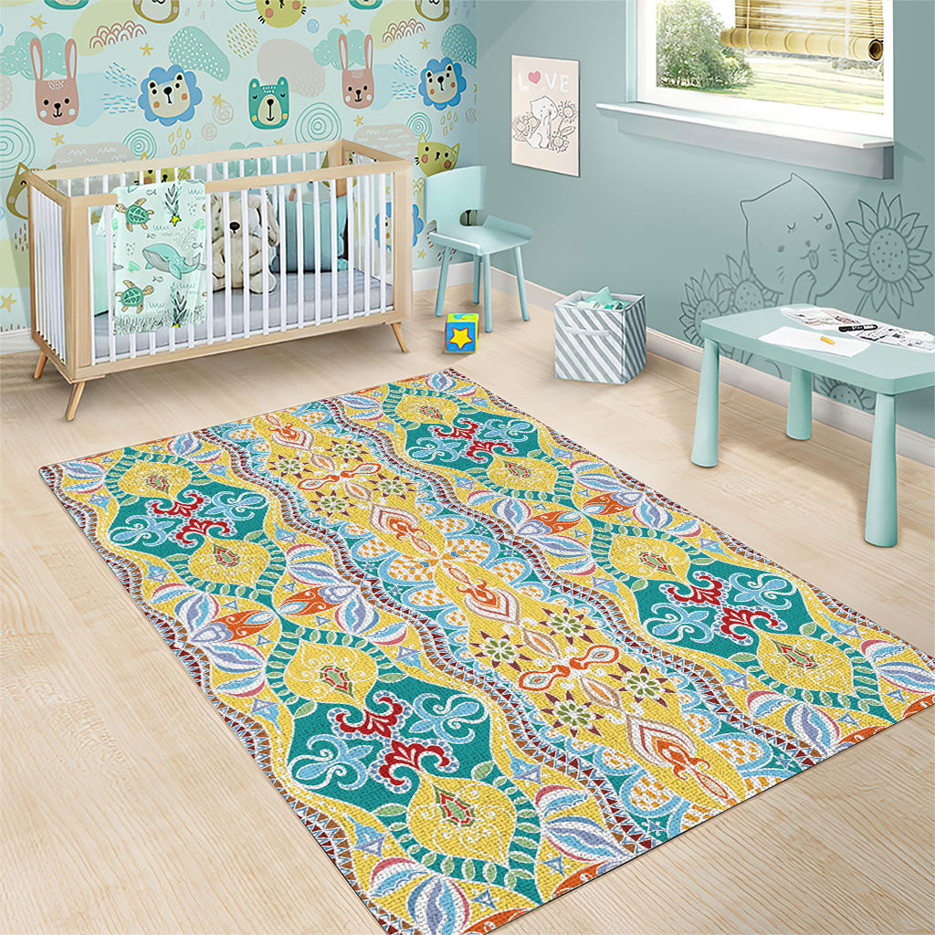 Indian Mandala Pattern Area Rug Yellow Geometric Floral Mandala