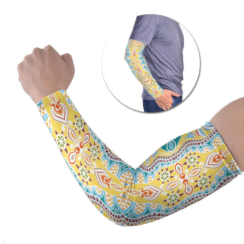 Indian Mandala Pattern Arm Sleeves Yellow Geometric Floral Mandala