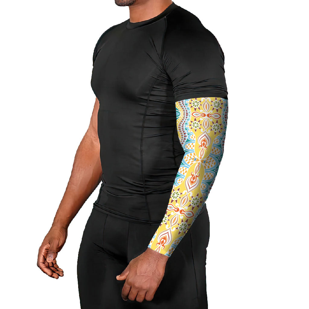 Indian Mandala Pattern Arm Sleeves Yellow Geometric Floral Mandala
