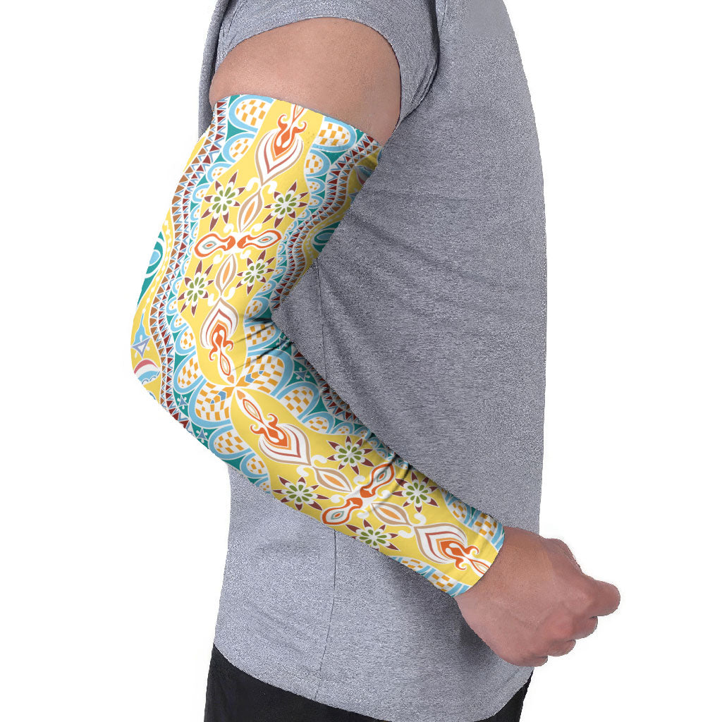 Indian Mandala Pattern Arm Sleeves Yellow Geometric Floral Mandala