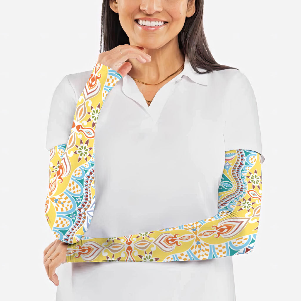 Indian Mandala Pattern Arm Sleeves Yellow Geometric Floral Mandala