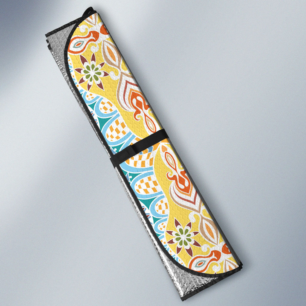 Indian Mandala Pattern Auto Sun Shade Yellow Geometric Floral Mandala