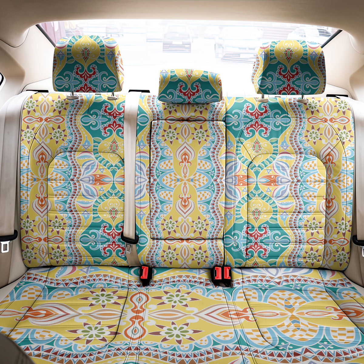 Indian Mandala Pattern Back Car Seat Cover Yellow Geometric Floral Mandala