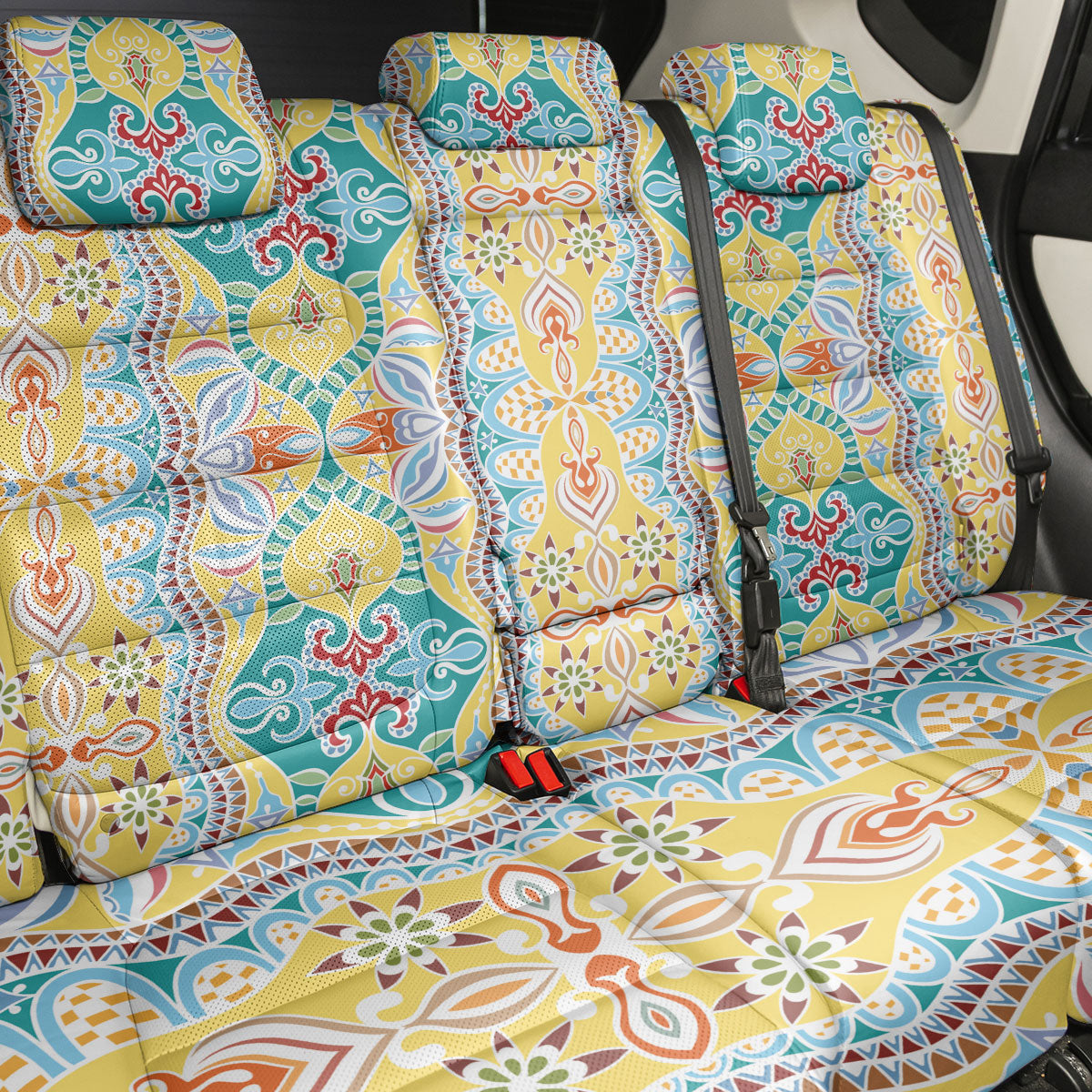 Indian Mandala Pattern Back Car Seat Cover Yellow Geometric Floral Mandala