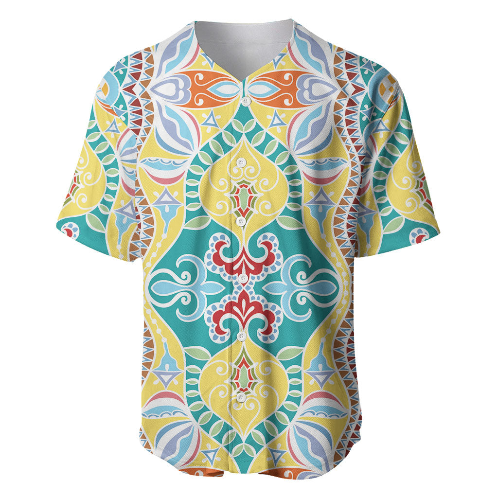 Indian Mandala Pattern Baseball Jersey Yellow Geometric Floral Mandala