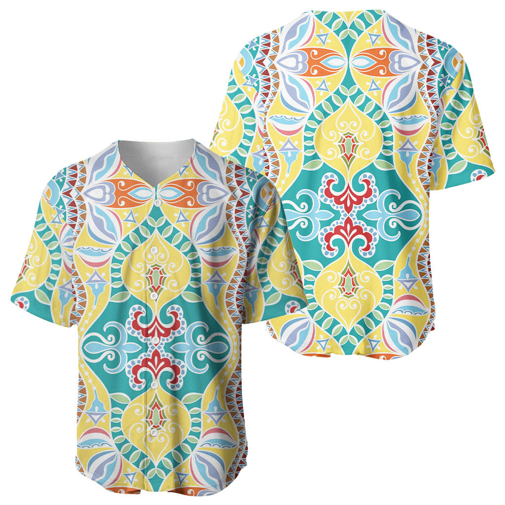 Indian Mandala Pattern Baseball Jersey Yellow Geometric Floral Mandala