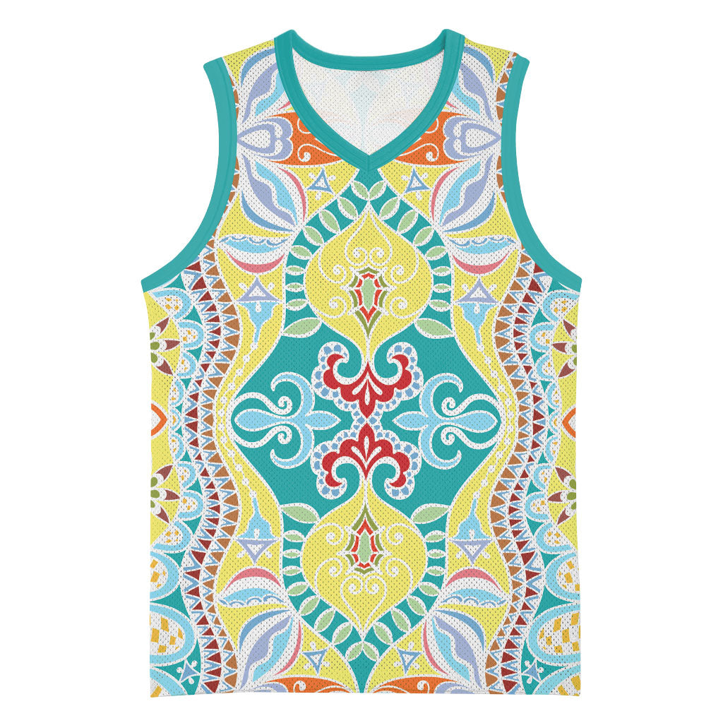 Indian Mandala Pattern Basketball Jersey Yellow Geometric Floral Mandala