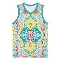 Indian Mandala Pattern Basketball Jersey Yellow Geometric Floral Mandala