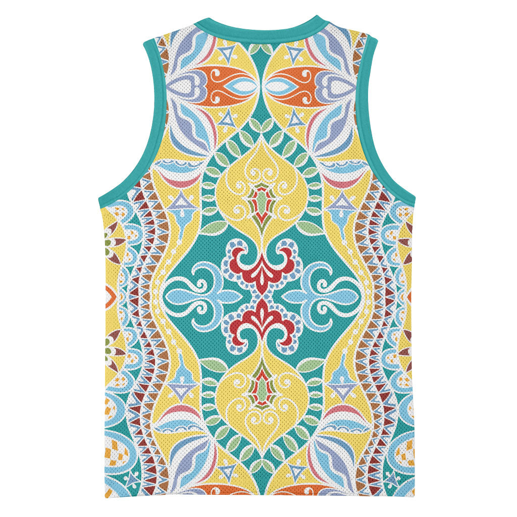 Indian Mandala Pattern Basketball Jersey Yellow Geometric Floral Mandala