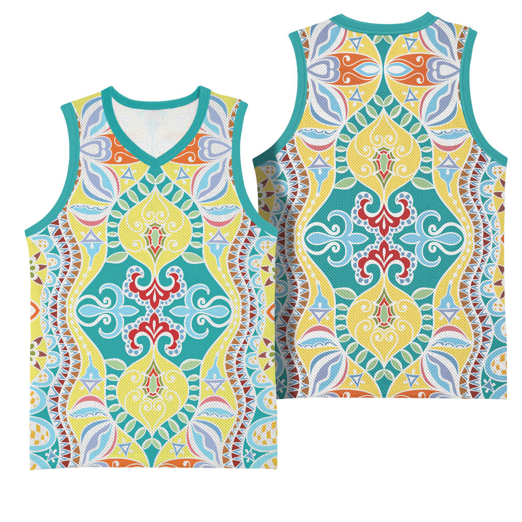 Indian Mandala Pattern Basketball Jersey Yellow Geometric Floral Mandala