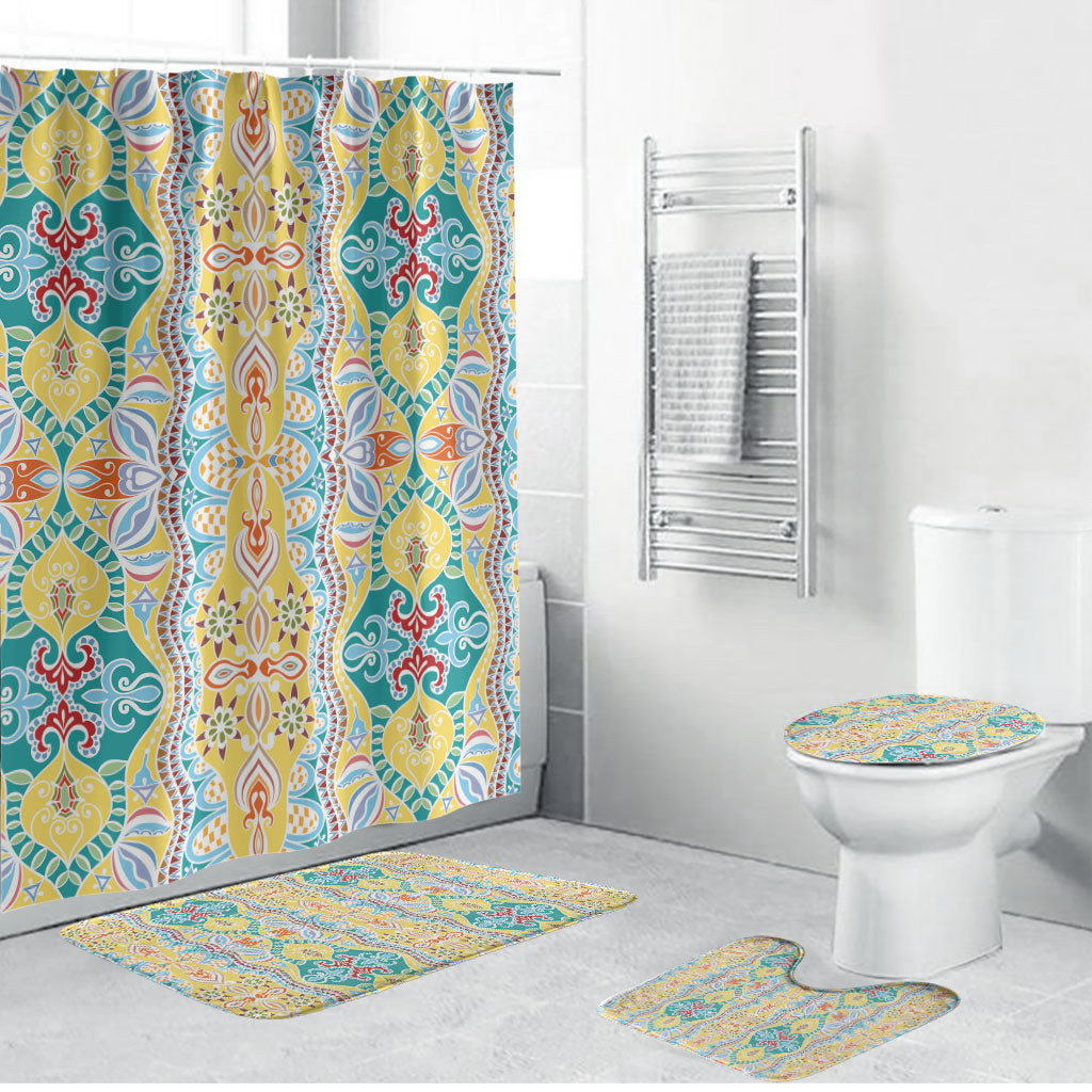 Indian Mandala Pattern Bathroom Set Yellow Geometric Floral Mandala