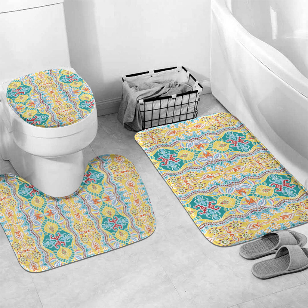 Indian Mandala Pattern Bathroom Set Yellow Geometric Floral Mandala
