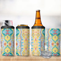 Indian Mandala Pattern 4 in 1 Can Cooler Tumbler Yellow Geometric Floral Mandala
