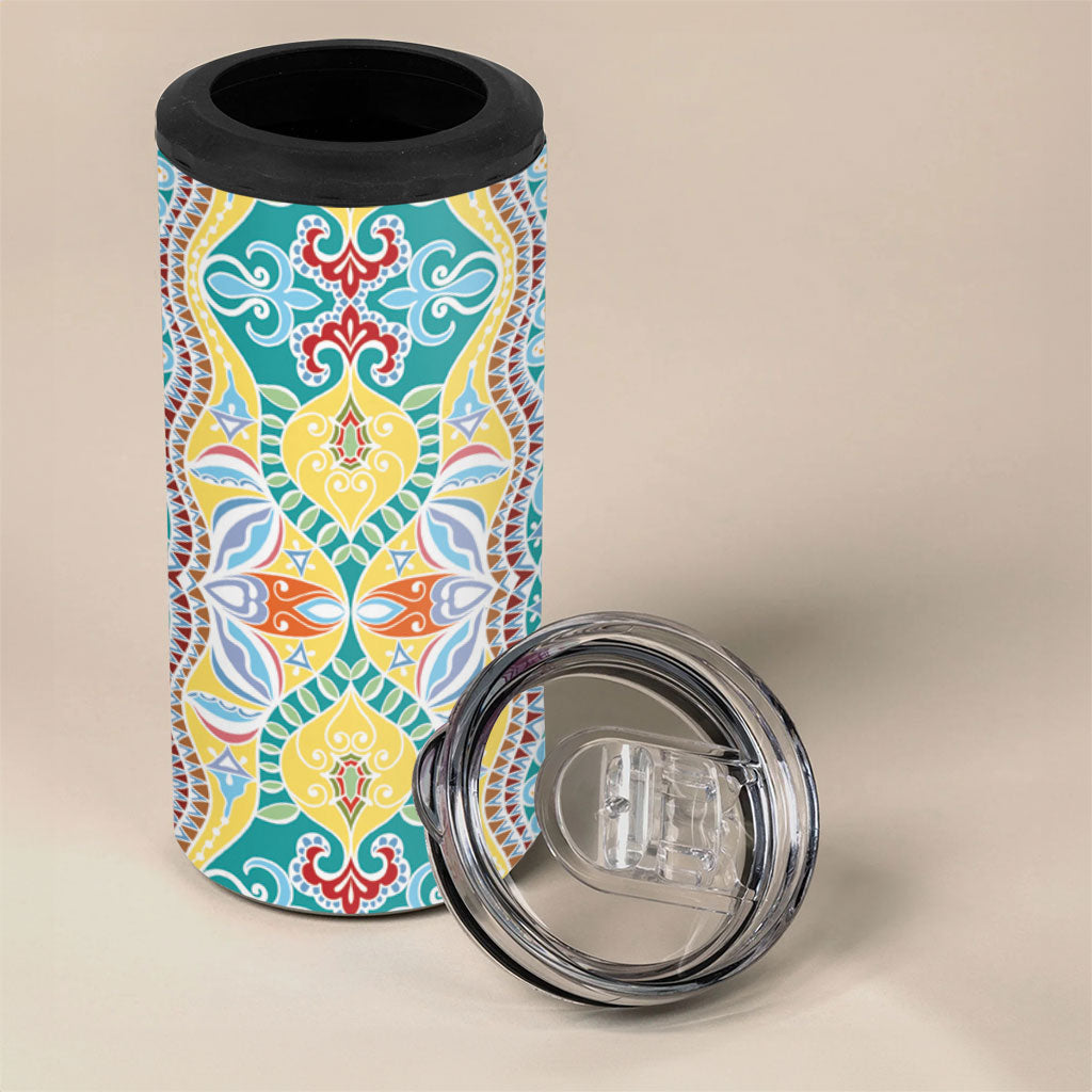 Indian Mandala Pattern 4 in 1 Can Cooler Tumbler Yellow Geometric Floral Mandala