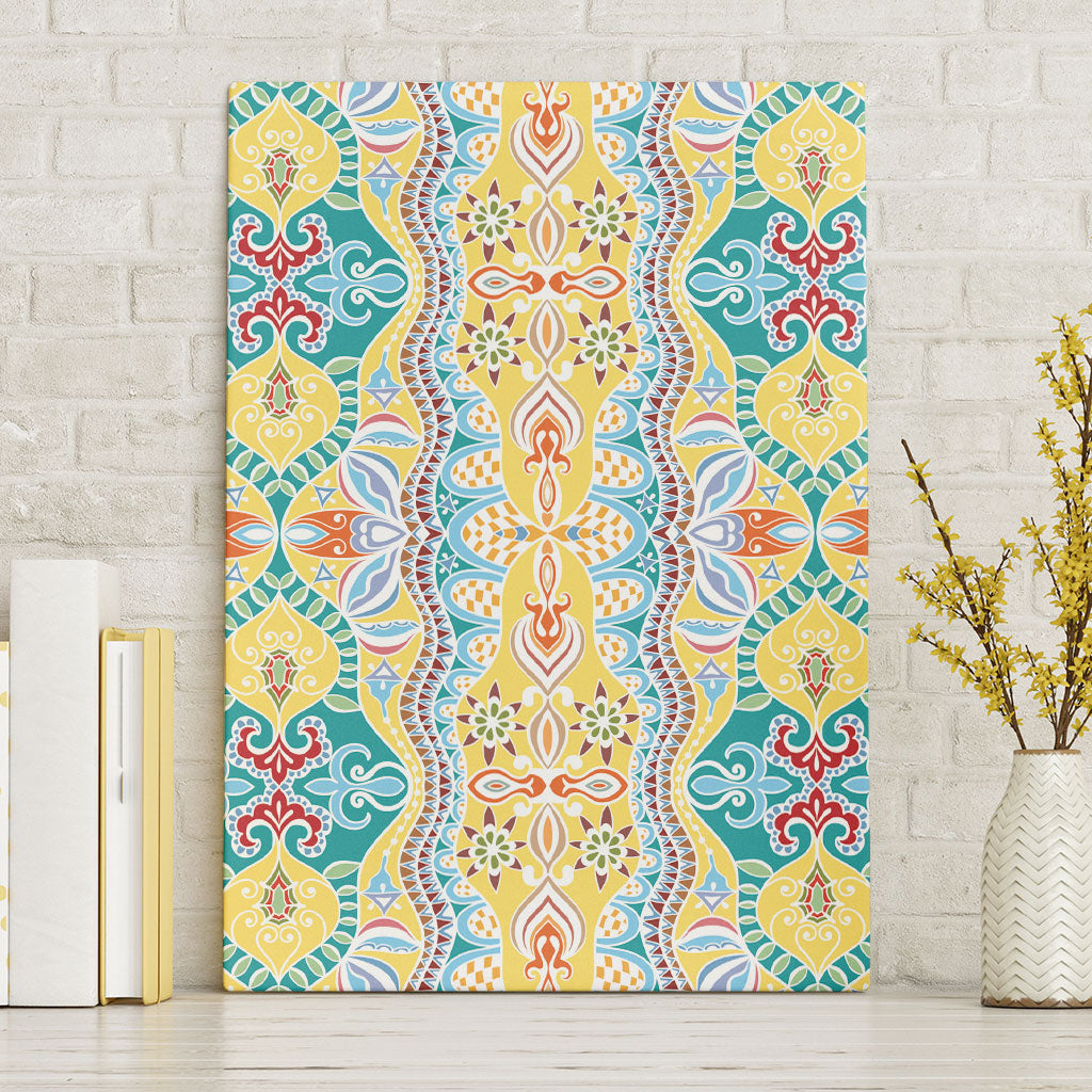 Indian Mandala Pattern Canvas Wall Art Yellow Geometric Floral Mandala