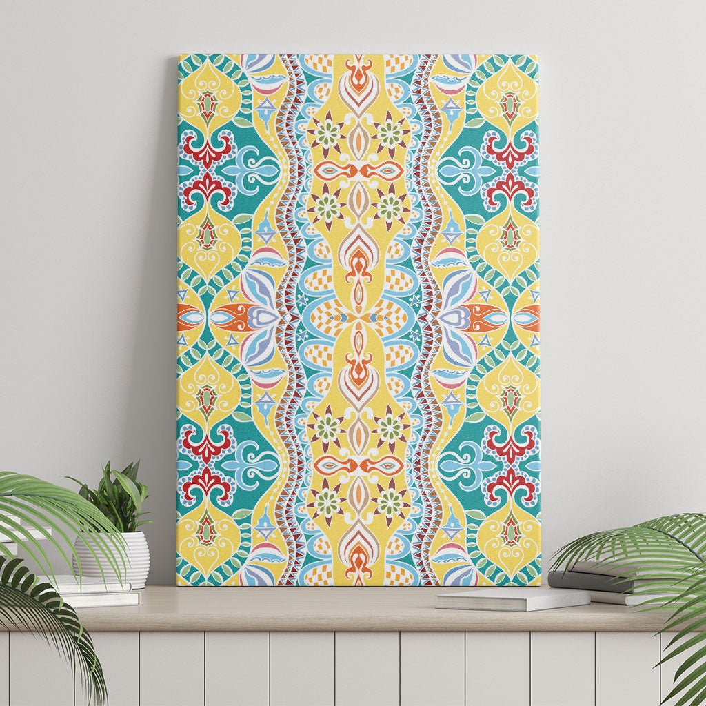 Indian Mandala Pattern Canvas Wall Art Yellow Geometric Floral Mandala