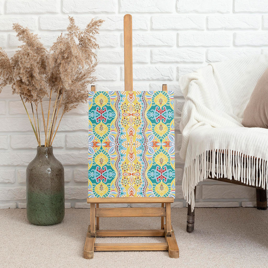 Indian Mandala Pattern Canvas Wall Art Yellow Geometric Floral Mandala