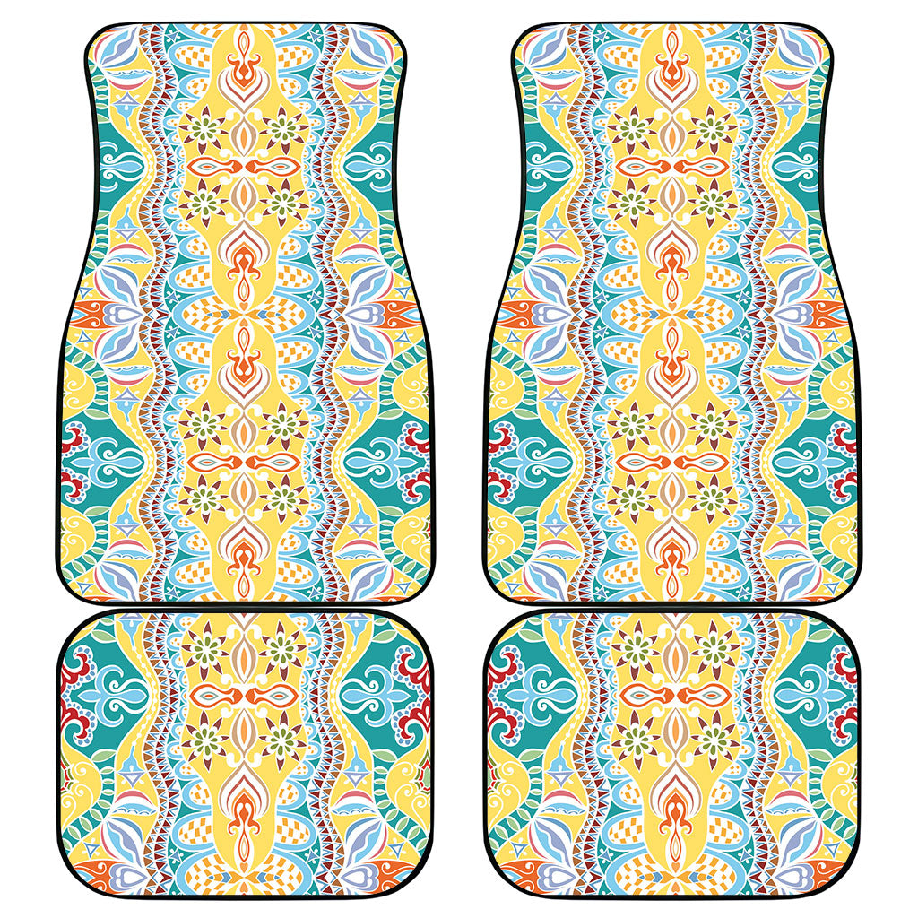 Indian Mandala Pattern Car Mats Yellow Geometric Floral Mandala