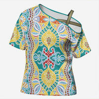 Indian Mandala Pattern Cross Shoulder Shirt Yellow Geometric Floral Mandala