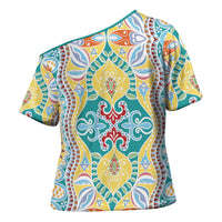 Indian Mandala Pattern Cross Shoulder Shirt Yellow Geometric Floral Mandala