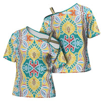 Indian Mandala Pattern Cross Shoulder Shirt Yellow Geometric Floral Mandala