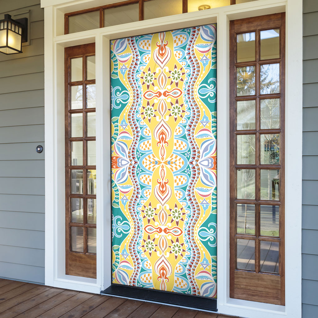 Indian Mandala Pattern Door Cover Yellow Geometric Floral Mandala