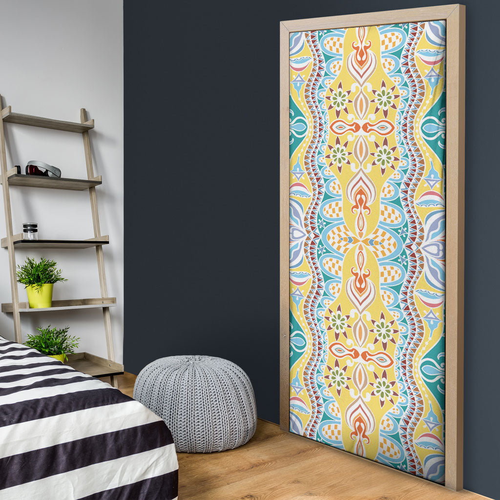 Indian Mandala Pattern Door Cover Yellow Geometric Floral Mandala