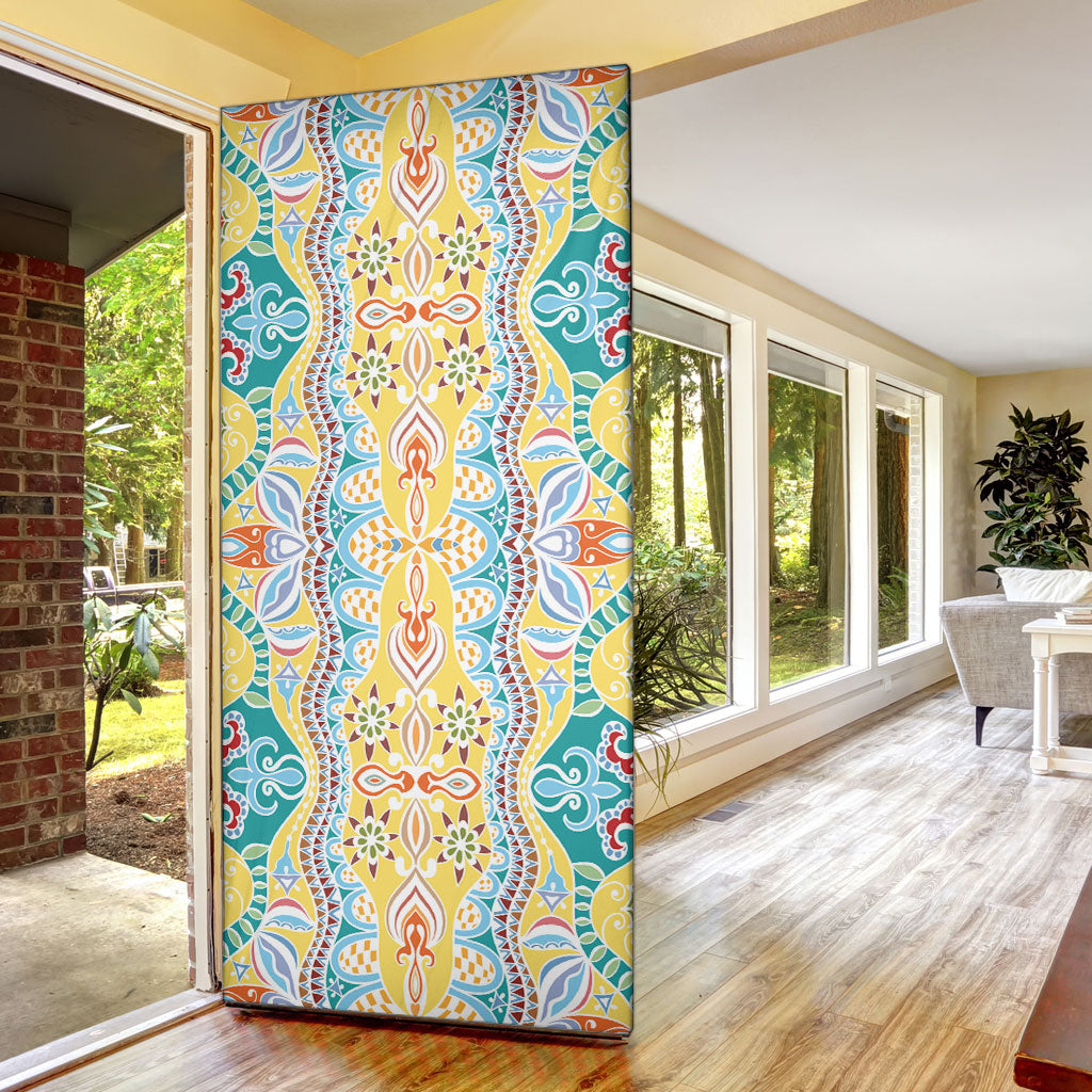Indian Mandala Pattern Door Cover Yellow Geometric Floral Mandala