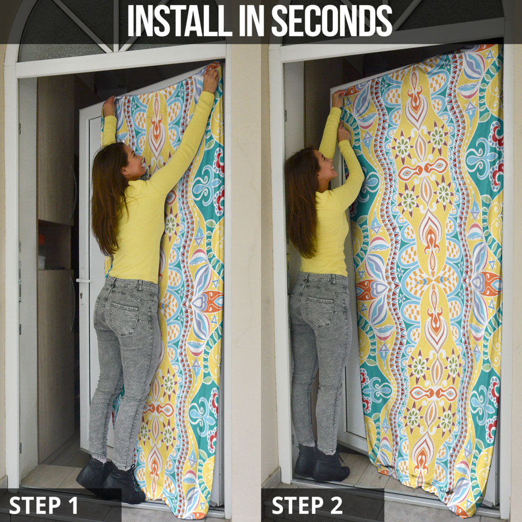 Indian Mandala Pattern Door Cover Yellow Geometric Floral Mandala