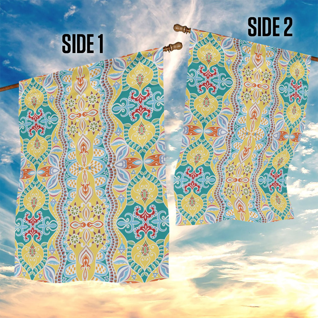 Indian Mandala Pattern Garden Flag Yellow Geometric Floral Mandala