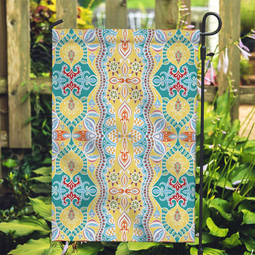 Indian Mandala Pattern Garden Flag Yellow Geometric Floral Mandala