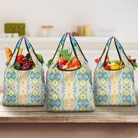 Indian Mandala Pattern Grocery Bag Yellow Geometric Floral Mandala