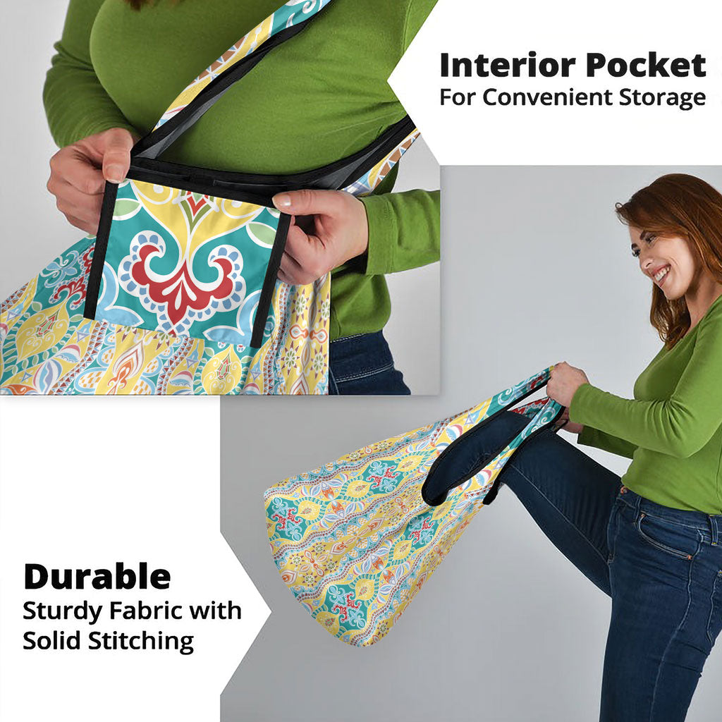 Indian Mandala Pattern Grocery Bag Yellow Geometric Floral Mandala