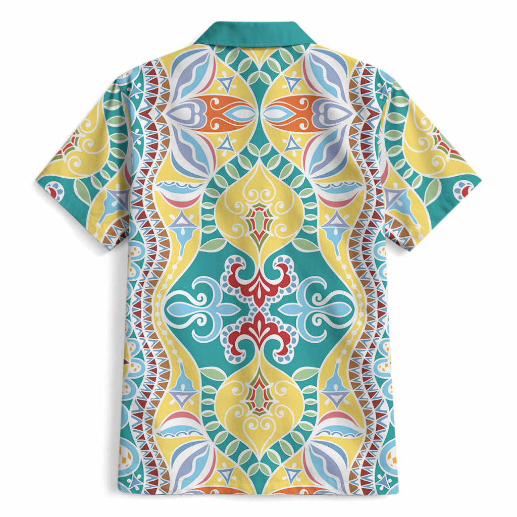 Indian Mandala Pattern Hawaiian Shirt Yellow Geometric Floral Mandala